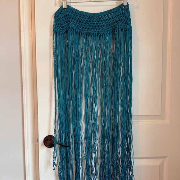 Handmade Turquoise Teal Macrame Beach Cover Up Unisex Tulum Mexico Unique OS - Picture 1 of 7